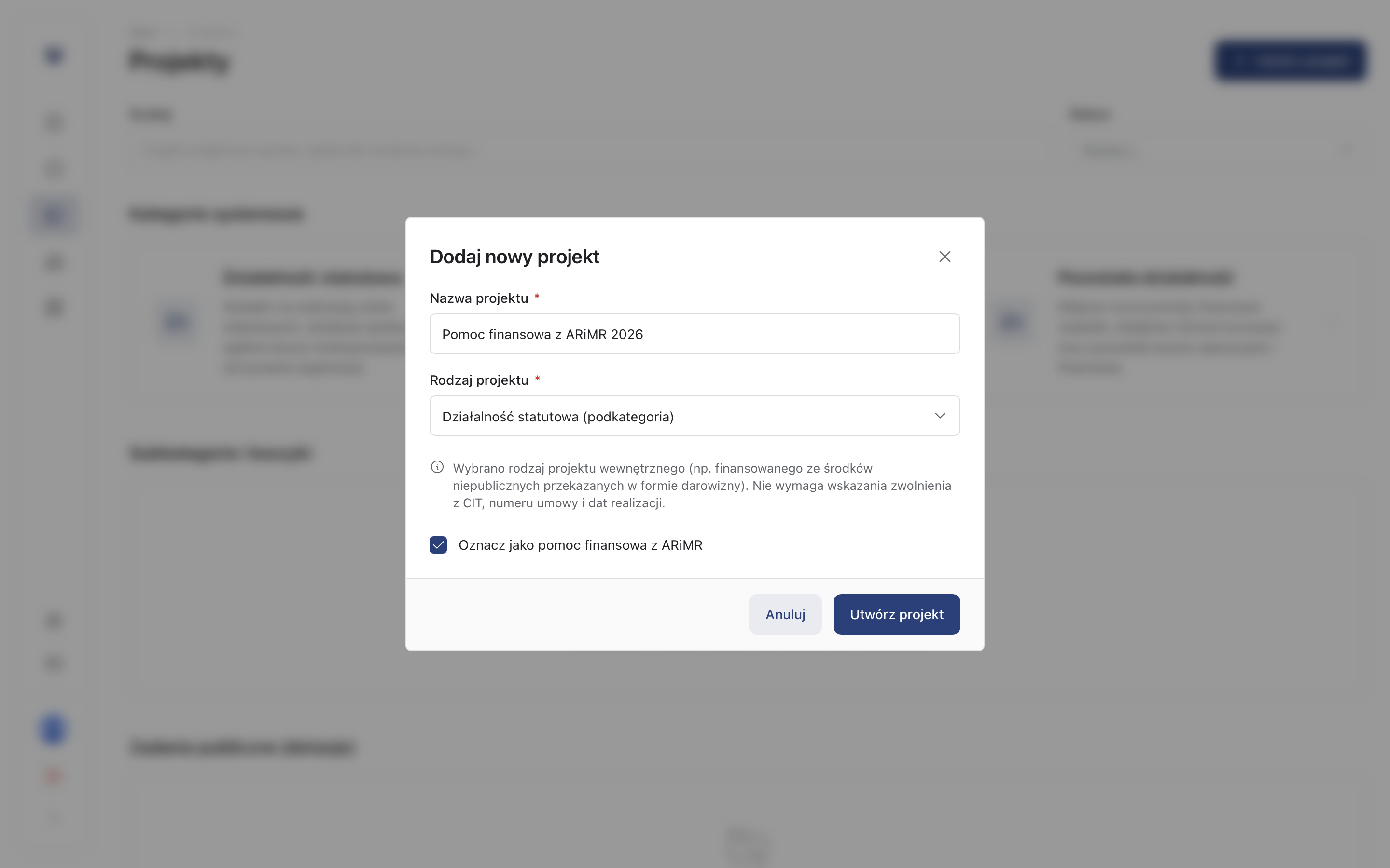 Przykładowo uzupełniony formularz dla pomocy finansowej z ARiMR