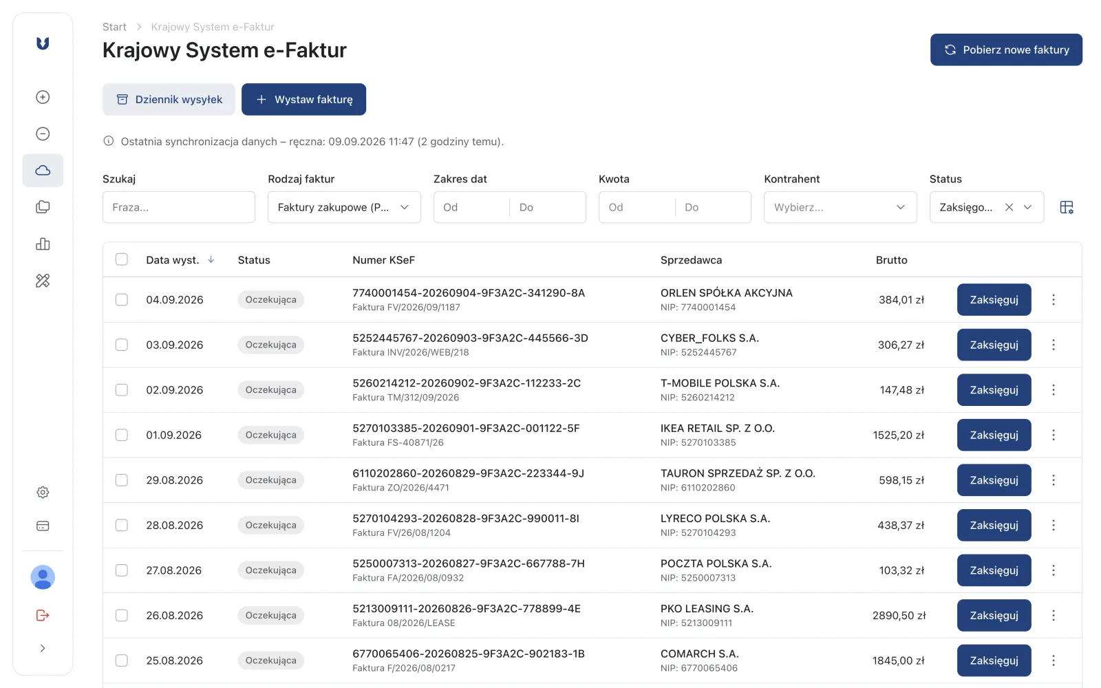 Krajowy System e-Faktur (KSeF) – główny ekran modułu