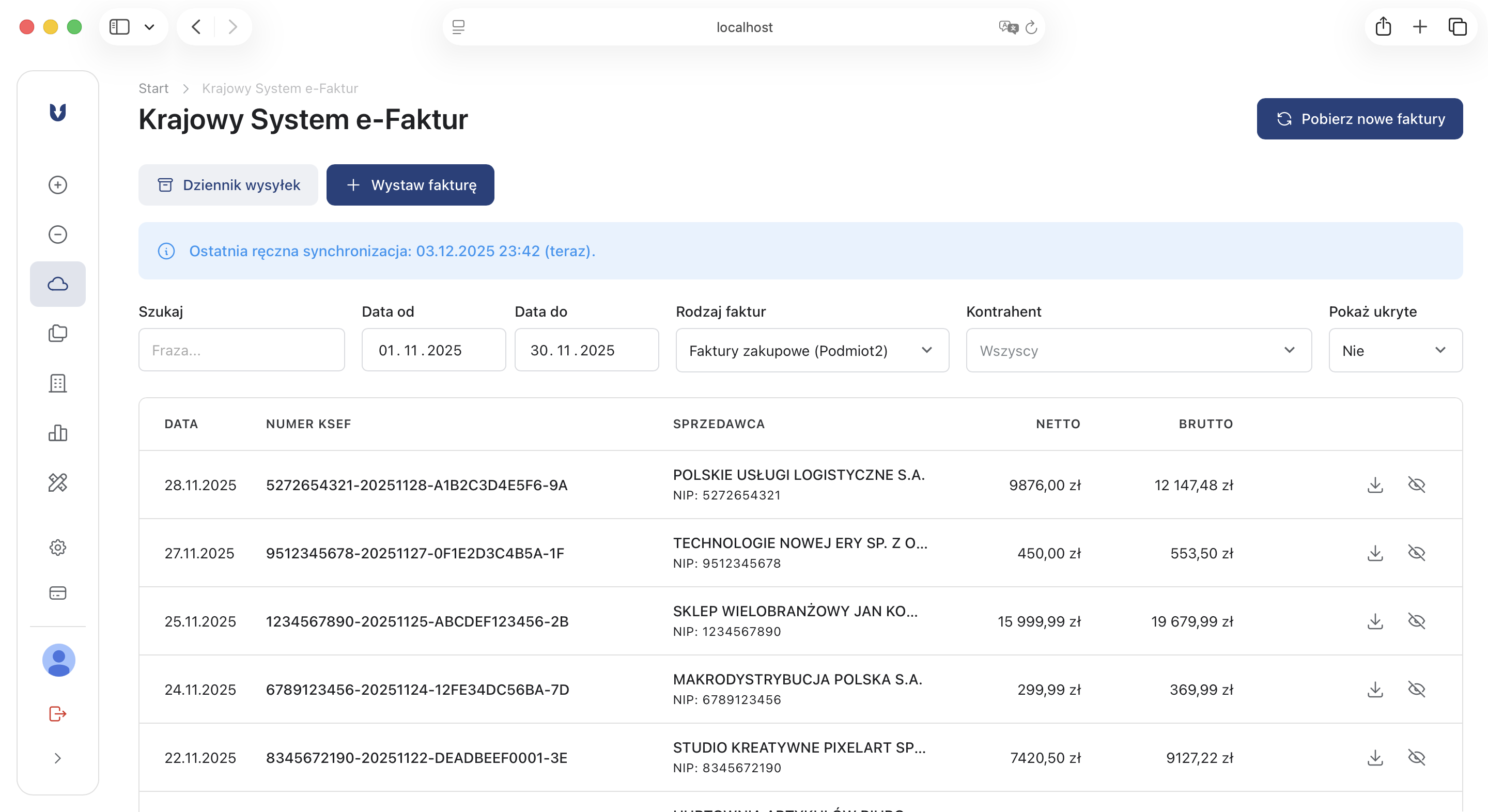 Krajowy System e-Faktur (KSeF) – główny ekran modułu