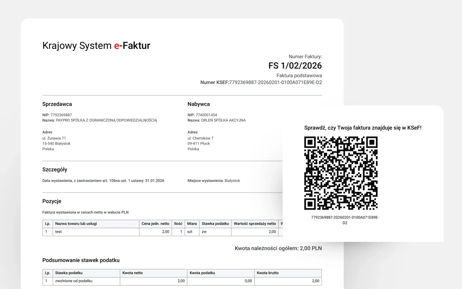 Wizualizacja faktury KSeF w formacie PDF