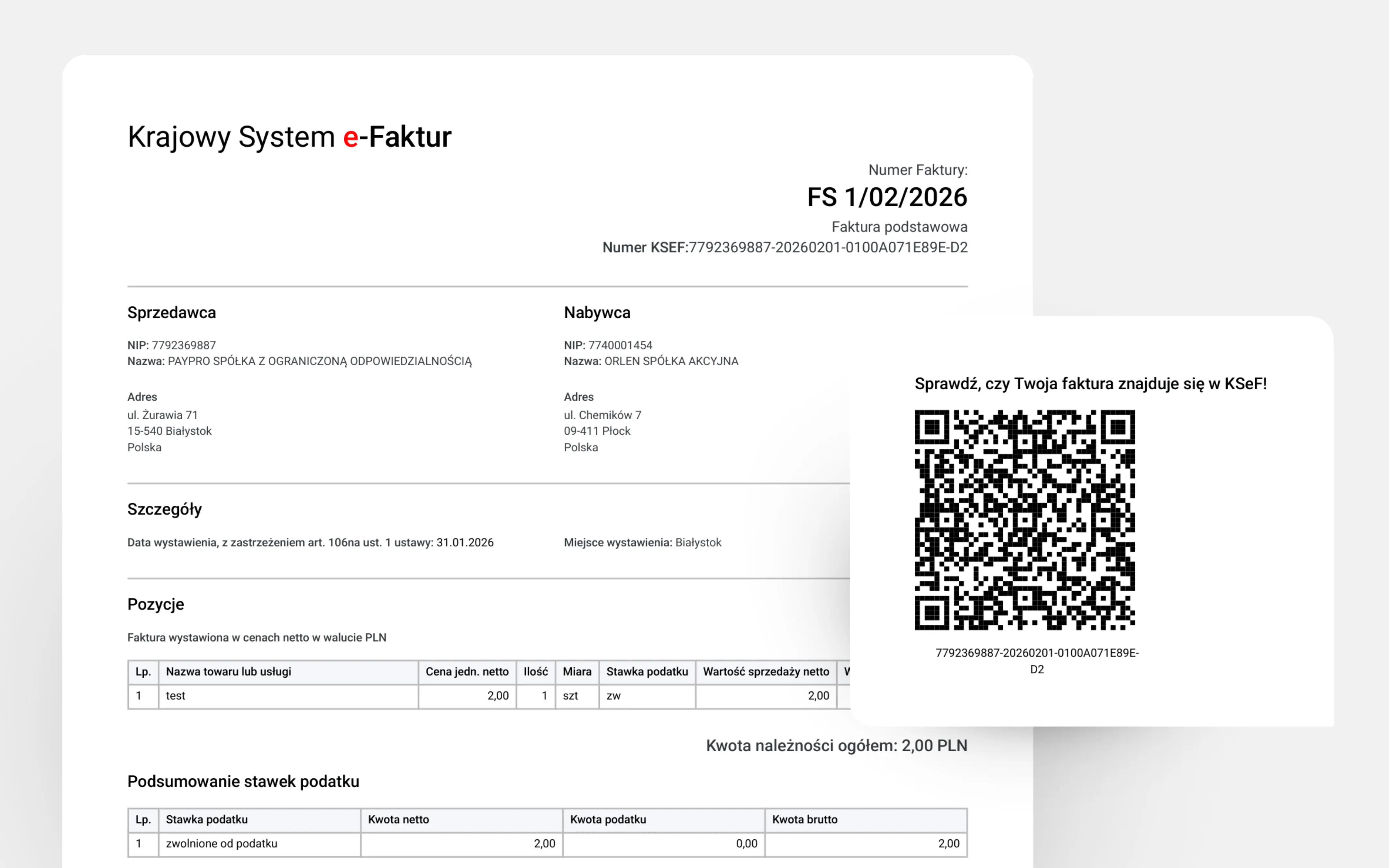 Wizualizacja faktury KSeF w PDF