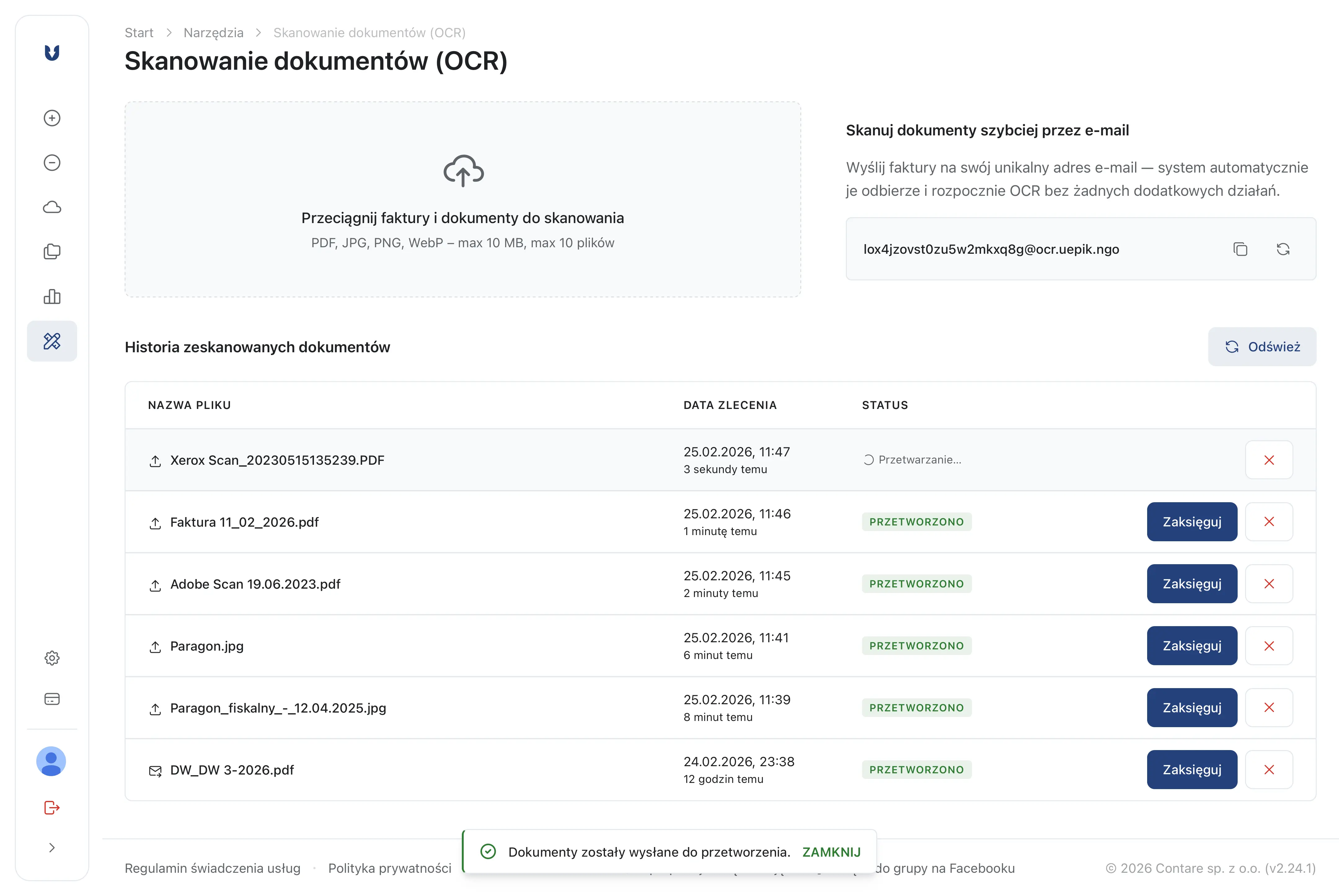 OCR – skanowanie dokumentów – główny ekran modułu