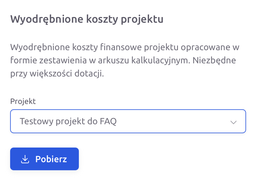 Widok pobierania wyodrębnionej ewidencji księgowej